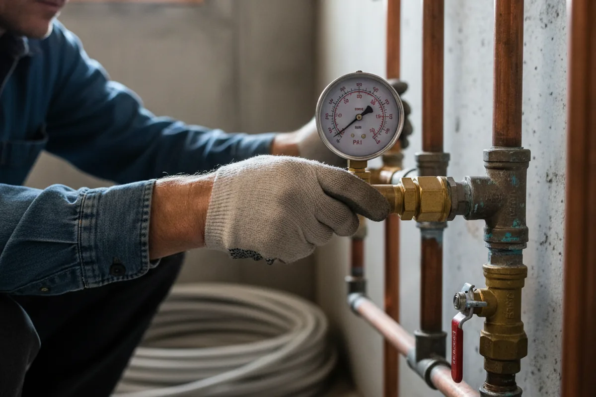 Pressure testing a repaired line during Water Line Repair in Middlesex